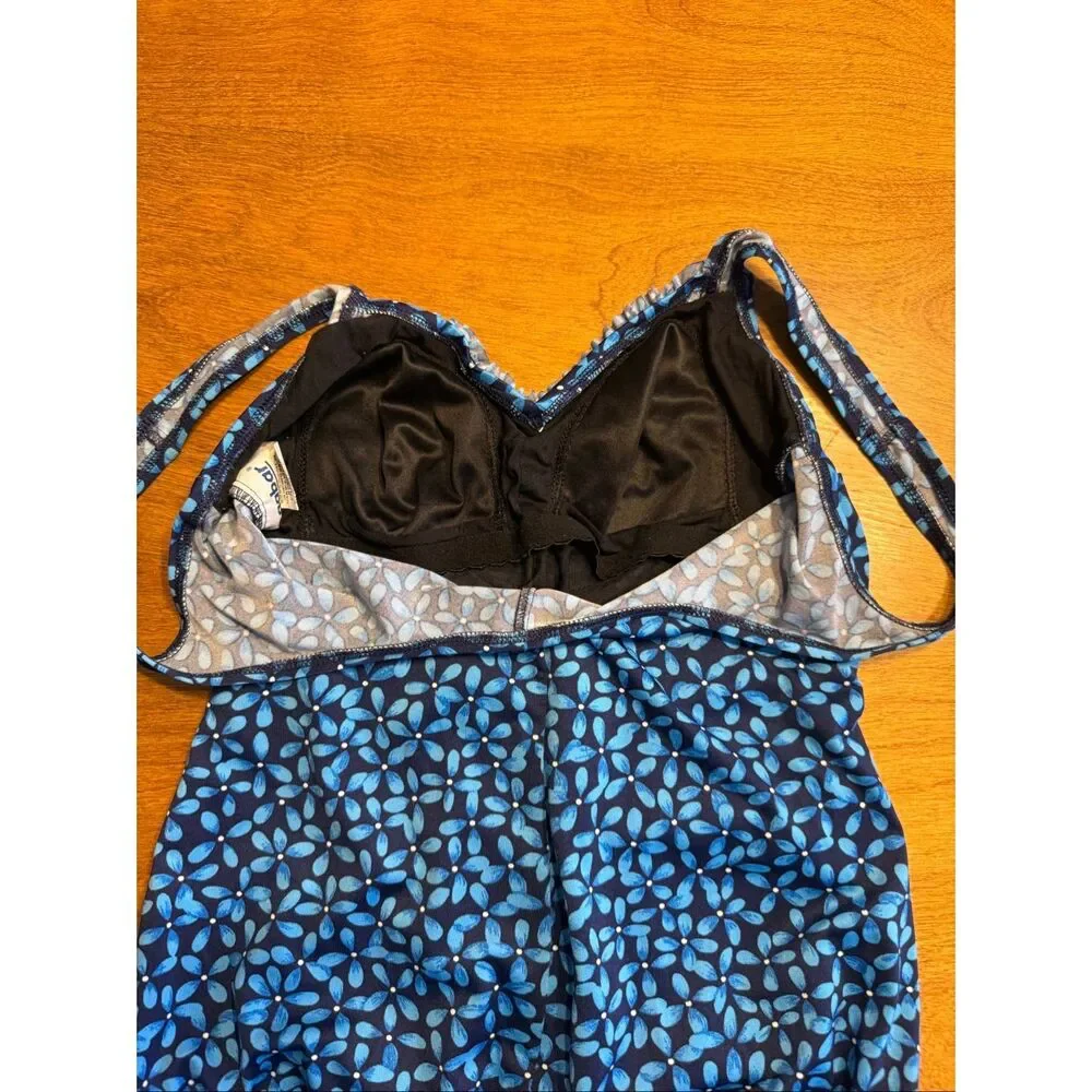Gabar Women's Floral Ruched Front V-Neck One-Piece Swimsuit Navy Blue Size 14
